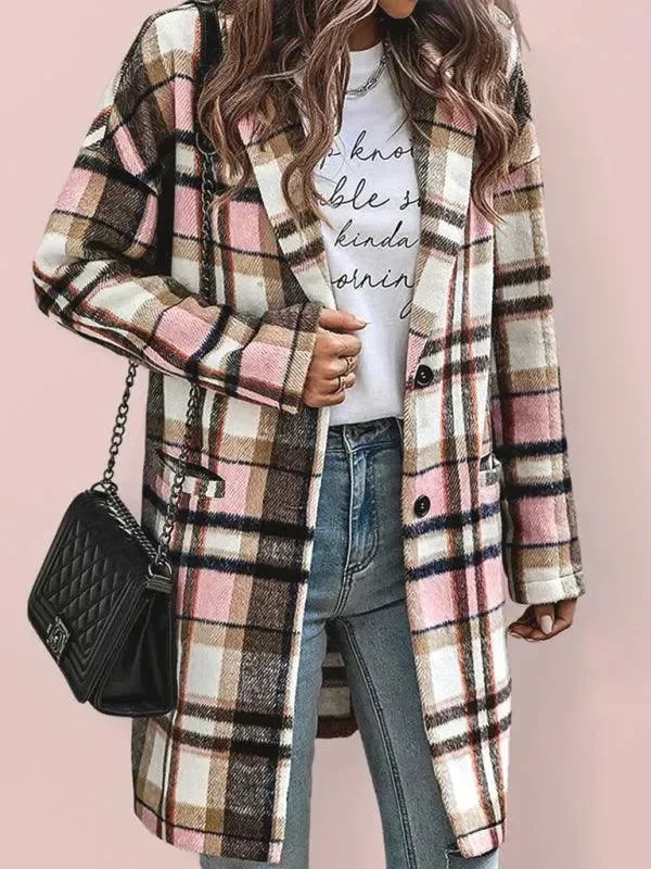 Elegante Damen Wintermantel Karo Wollparka