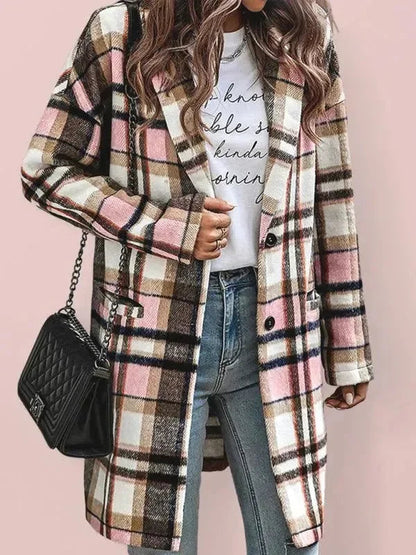 Elegante Damen Wintermantel Karo Wollparka