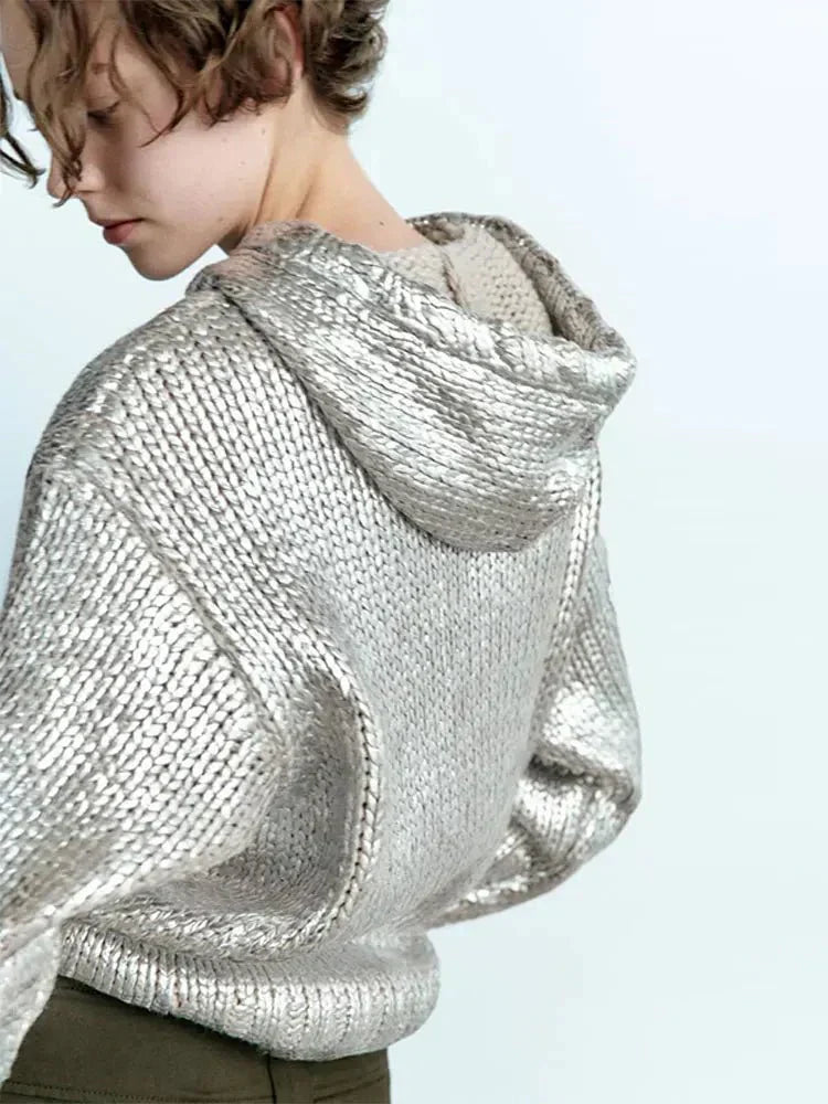 Glamour Damen Pullover Metallic Effekt