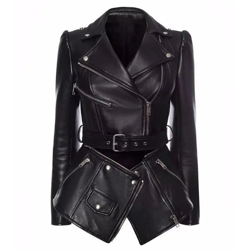 Damen Lederjacke Abnehmbarer Saum