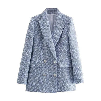 Damen Tweed Blazer Doppelt Knöpft, Elegantes Design