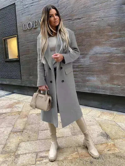 Damen Wollmantel Doppelreiher Elegent