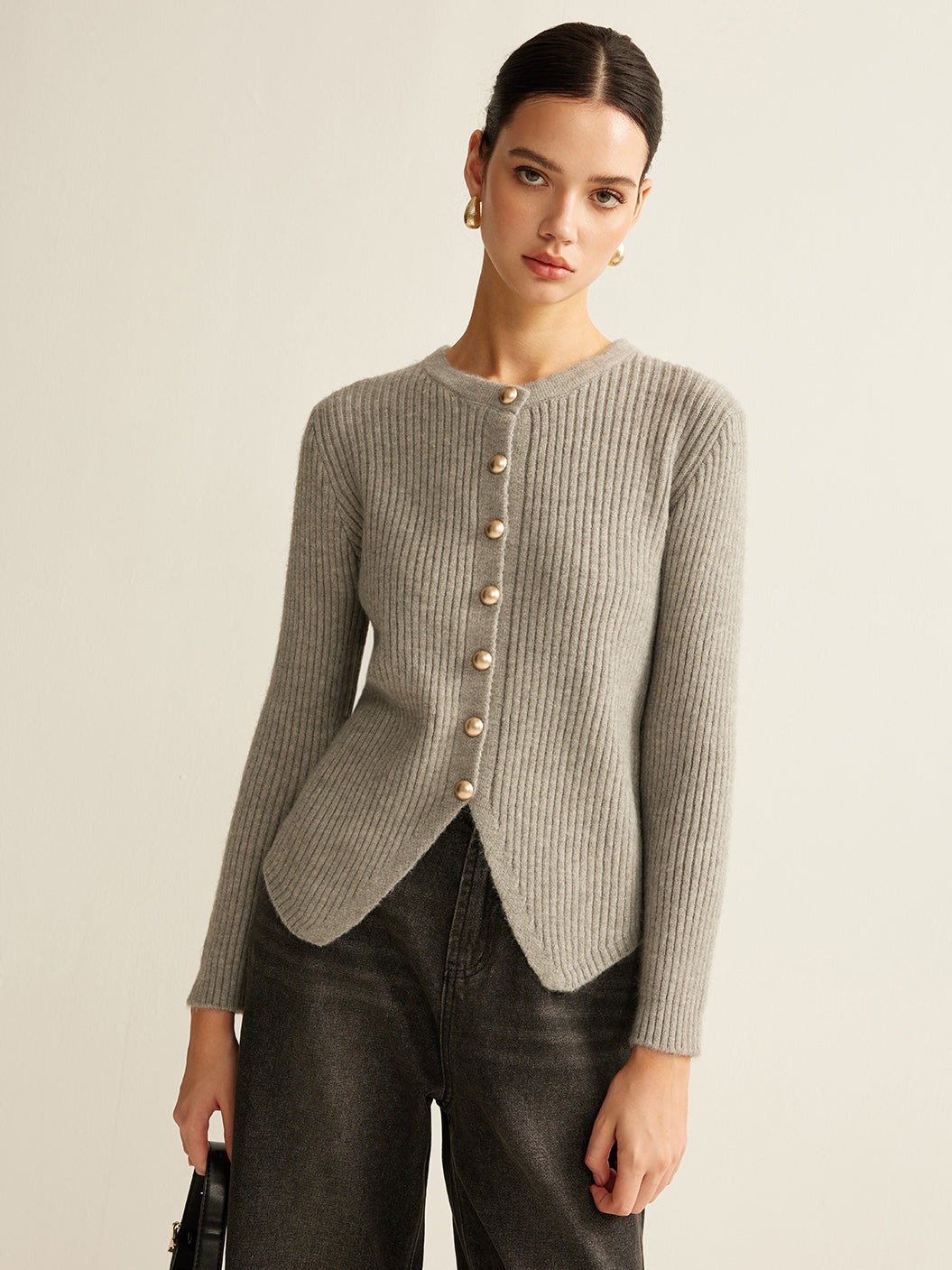 Damen Pullover Knopf Oben Modern