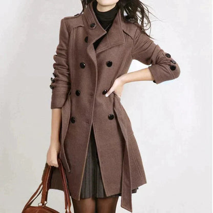 Damen Eleganter Langer Gurtmantel Herbstmode