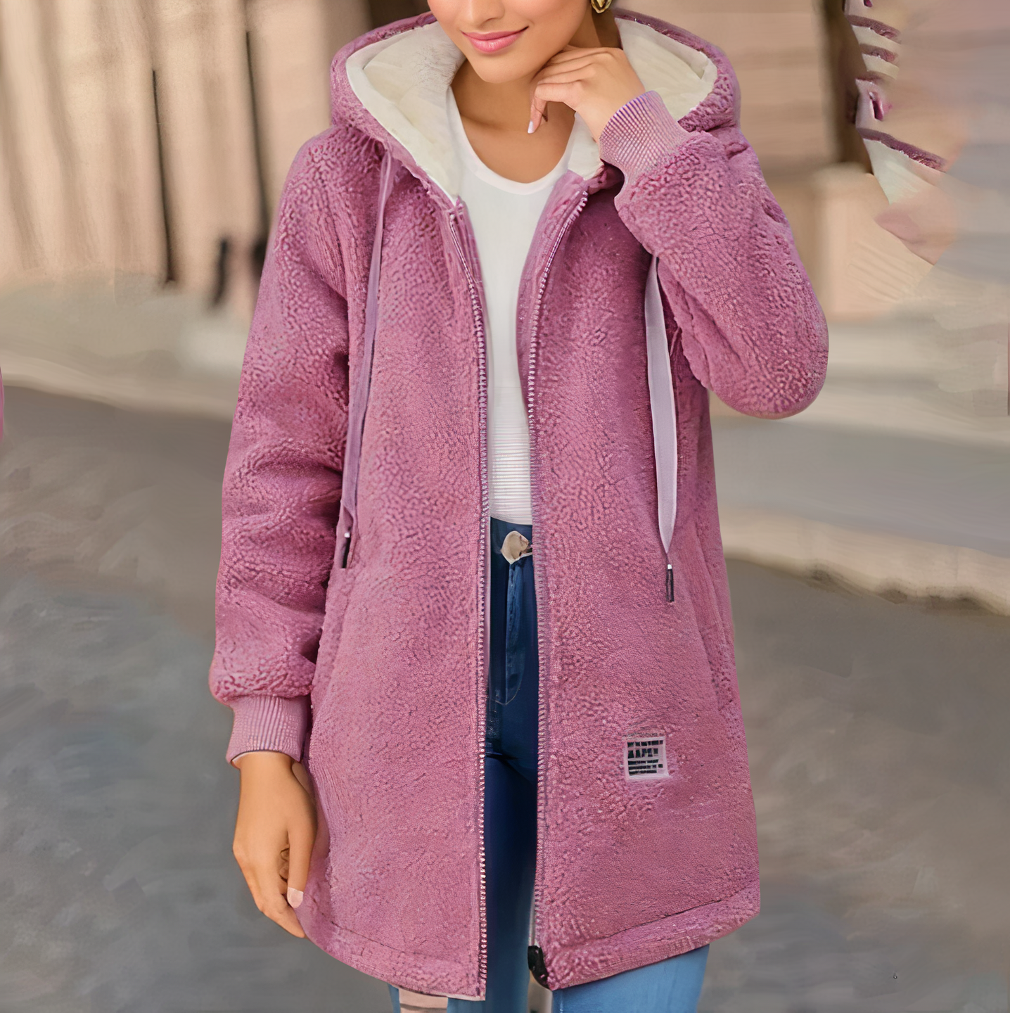 Damen Fleecejacke Warm Kapuze - IdealeKleiden