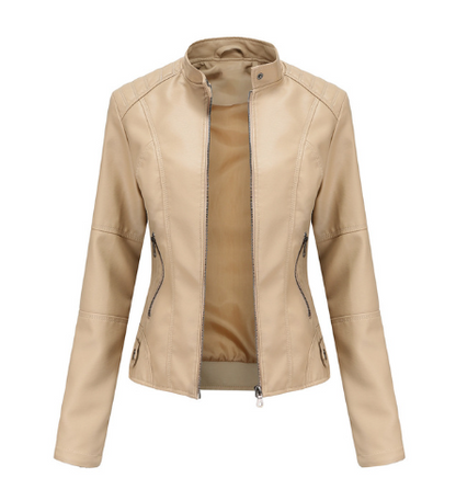 Damen Lederjacke Elegант Mandarin Kragen
