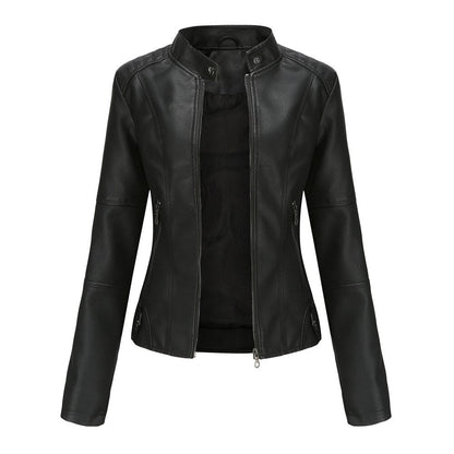 Damen Lederjacke Elegант Mandarin Kragen