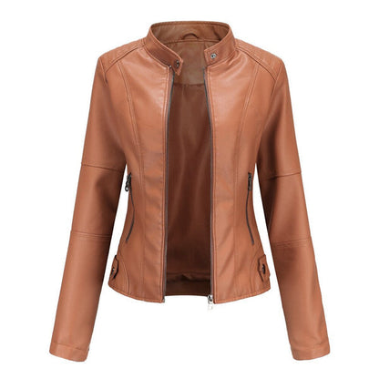 Damen Lederjacke Elegант Mandarin Kragen