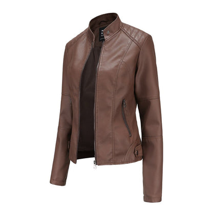 Damen Lederjacke Elegант Mandarin Kragen