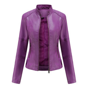 Damen Lederjacke Elegант Mandarin Kragen