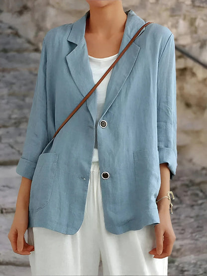 Damen Blazer Bequem Mittellang Naturstoff