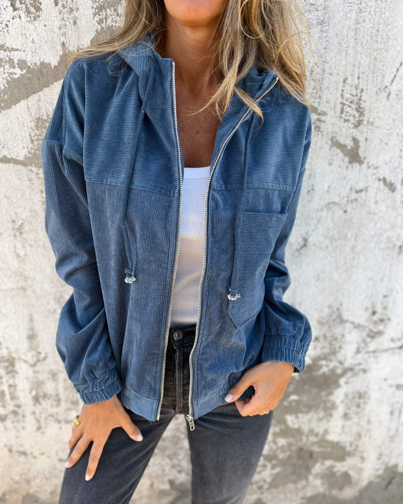 Stylische Damenjacke Retro Cord Mit Kapuze