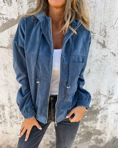 Stylische Damenjacke Retro Cord Mit Kapuze