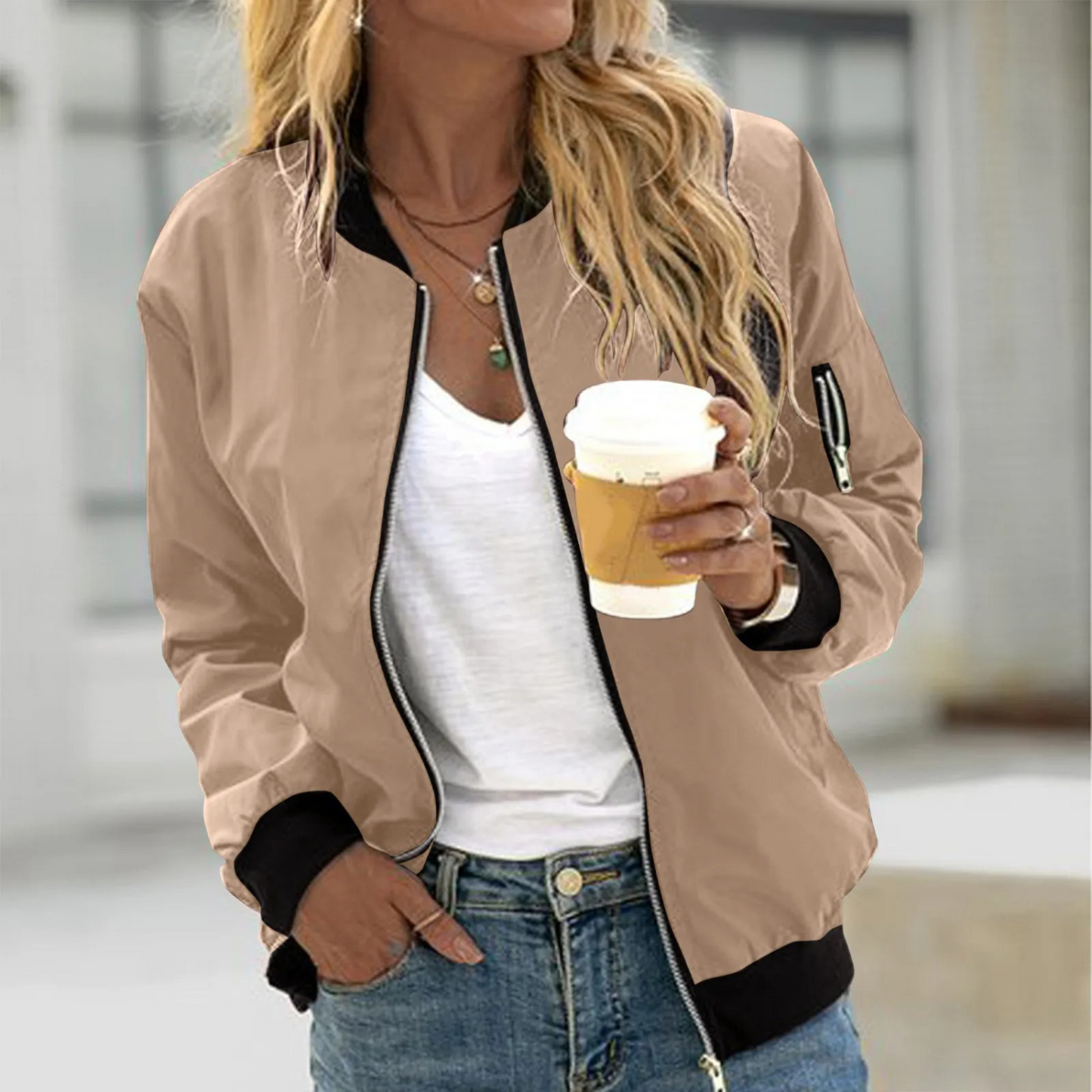 Damen Bomberjacke Modern Reißverschluss Design