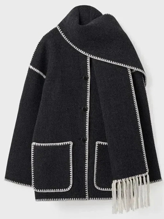 Damen Wollschal Mantel Elegant Lang - IdealeKleiden