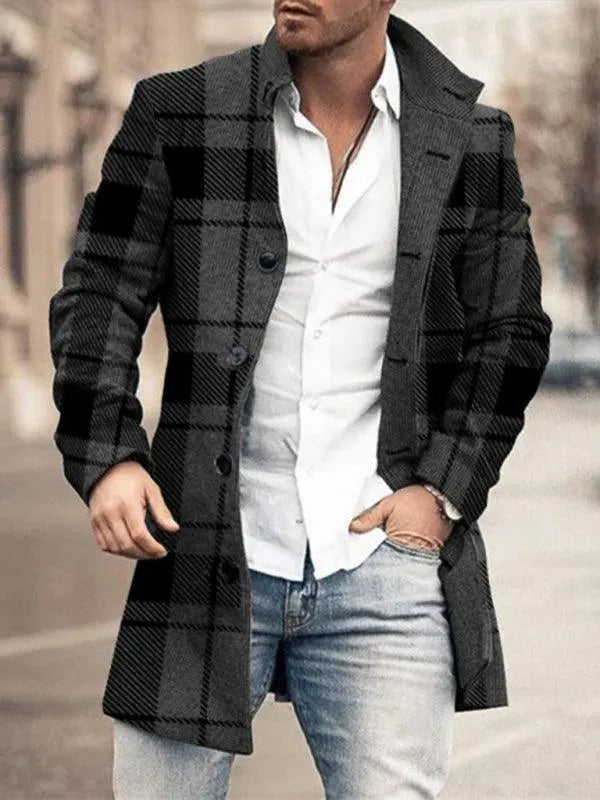 Herren Wintermantel Stehkragen Warm Mittellang