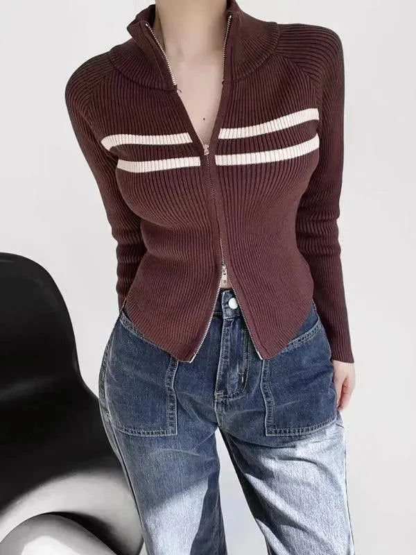 Gestreifte Strickjacke Damen Pullover