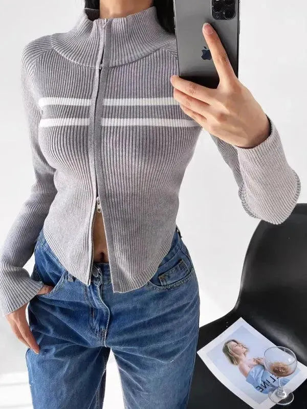 Gestreifte Strickjacke Damen Pullover
